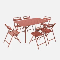 Set mesa de jardín plegable de metal con 6 asientos