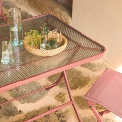 Set mesa de jardín plegable de textileno y acero con 4 sillas