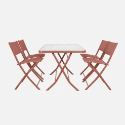 Set mesa de jardín plegable de textileno y acero con 4 sillas