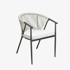 Set mesa de jardín redonda de aluminio y vidrio, 6 plazas