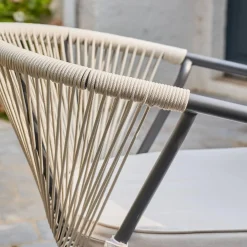 Set mesa de jardín redonda de aluminio y vidrio, 6 plazas