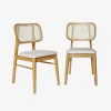 Silla bohemia de madera de hevea y rejilla, set de 2