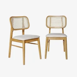 Silla bohemia de madera de hevea y rejilla, set de 2