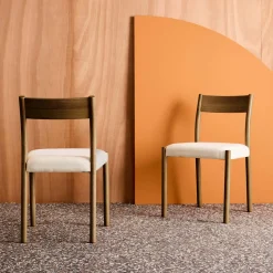 Silla bohemia de madera de hevea y tela simple, set de 2