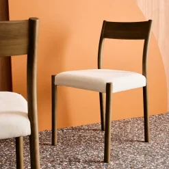 Silla bohemia de madera de hevea y tela simple, set de 2