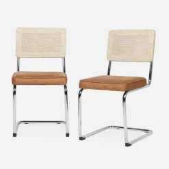 Silla cantilever con respaldo efecto ratán, set de 2