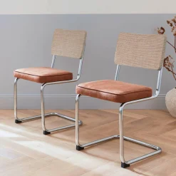 Silla cantilever con respaldo efecto ratán, set de 2