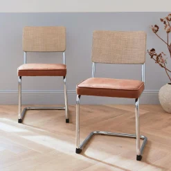 Silla cantilever con respaldo efecto ratán, set de 2