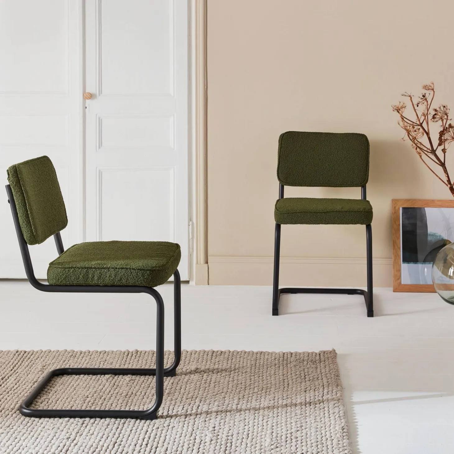 Silla cantilever de borreguito texturizado, set de 2