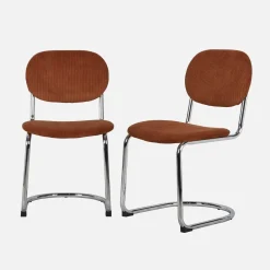 Silla cantilever redondeada de metal, pana y patas cromadas, set de 2