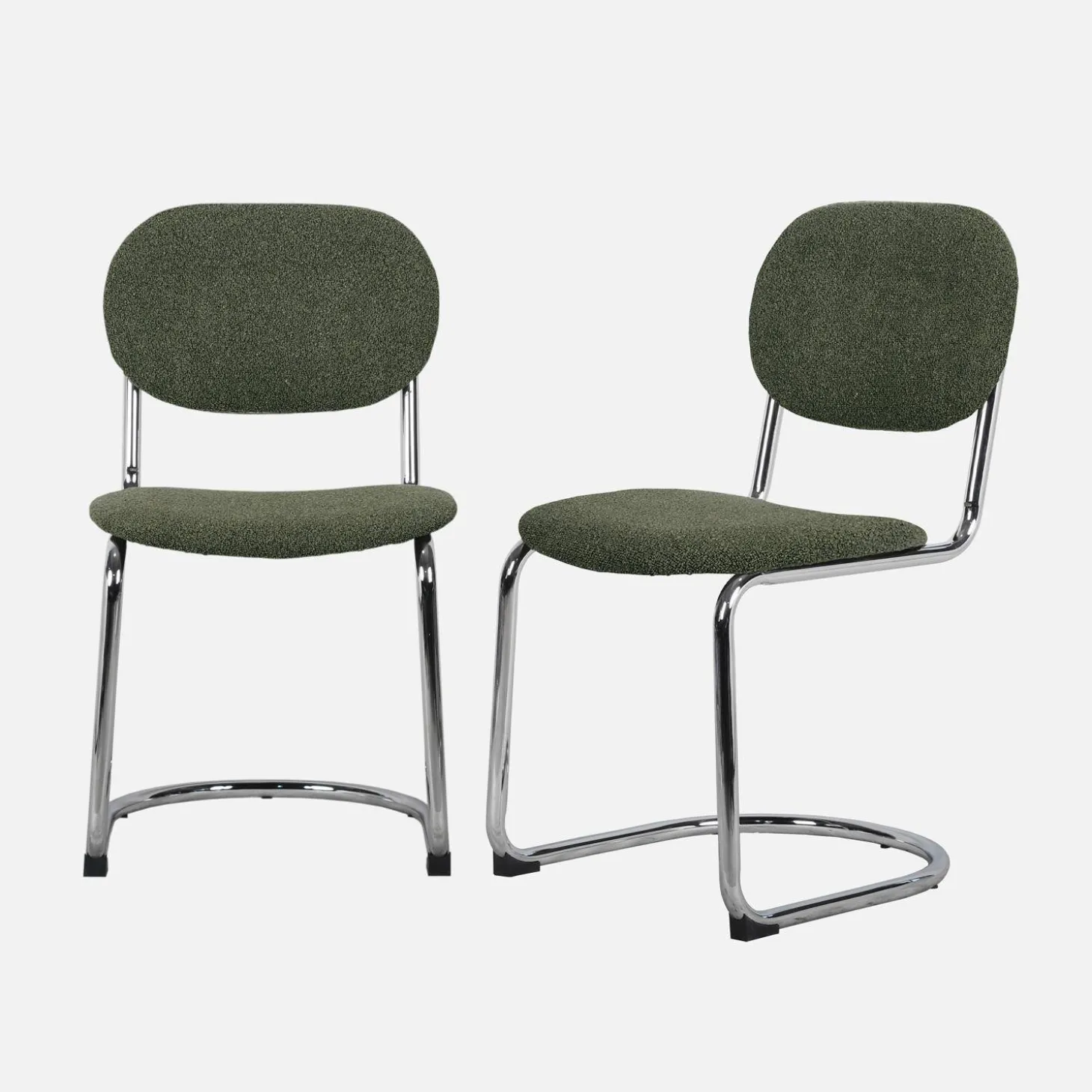 Silla cantilever redondeada de metal, borreguito texturizado y patas cromadas, set de 2