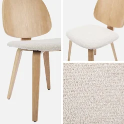 Silla curvada de madera y borreguito, set de 2
