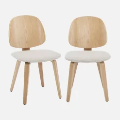 Silla curvada de madera y borreguito, set de 2