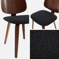 Silla curvada de madera y borreguito, set de 2