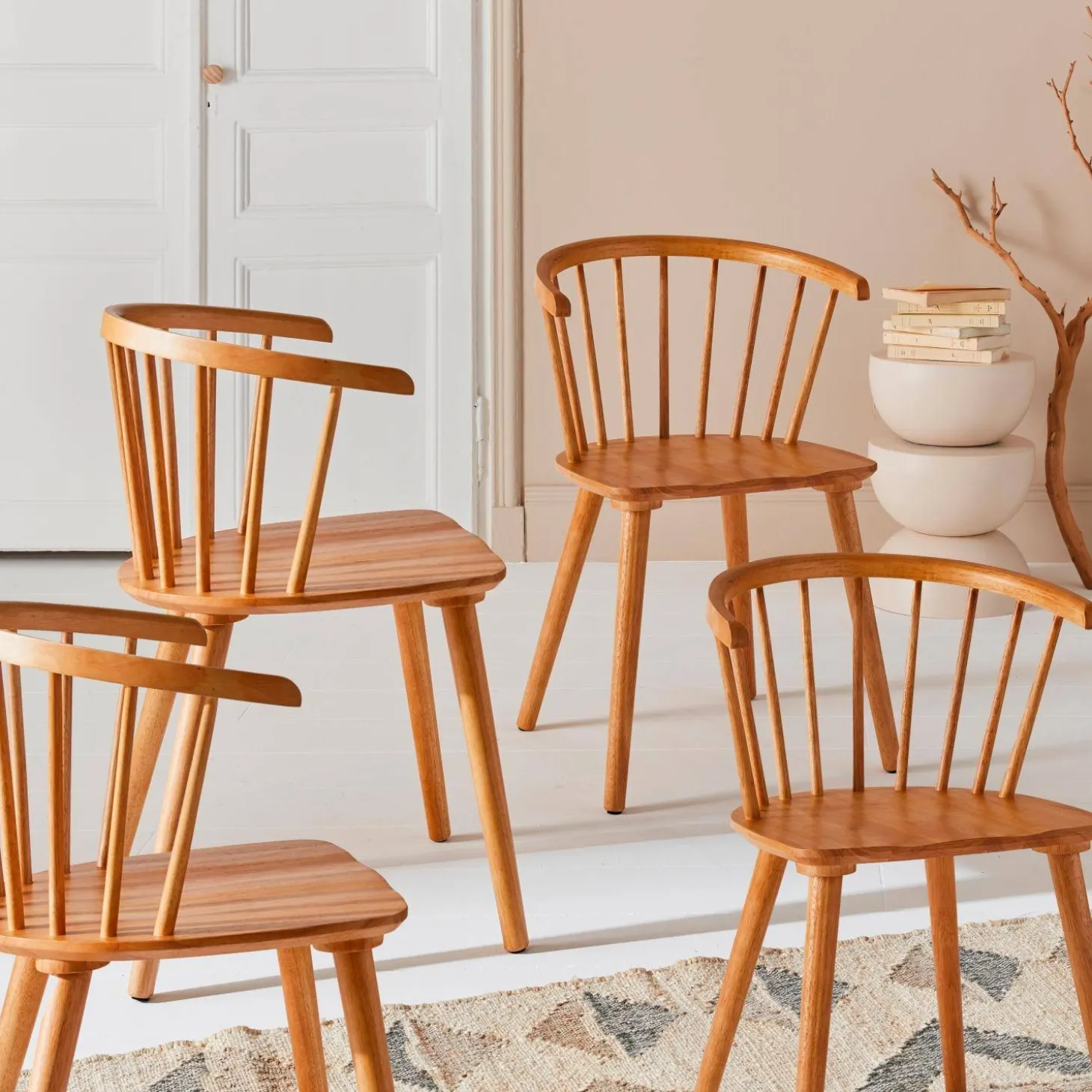 Silla de bar de madera, set de 4