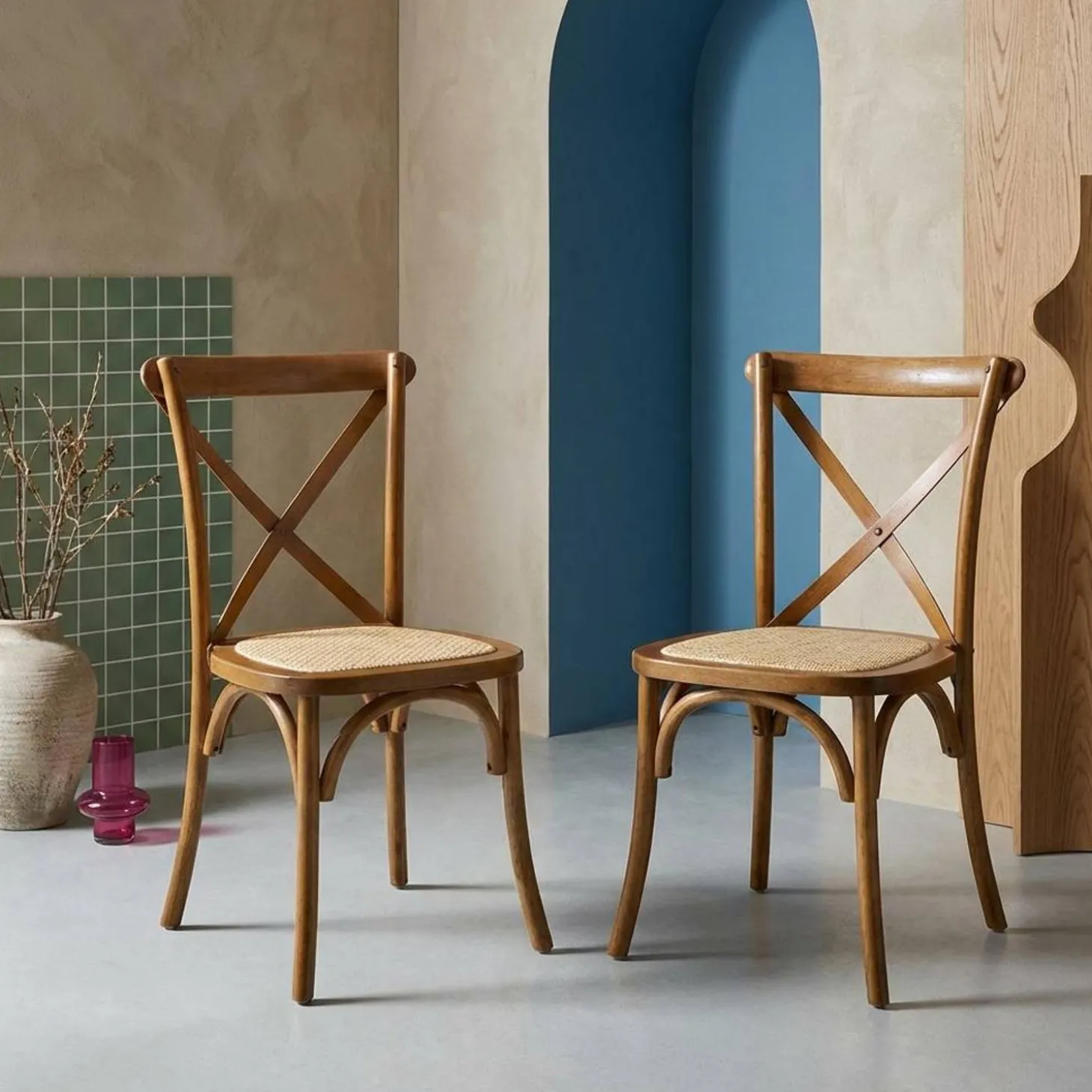 Silla de bistró vintage de madera, set de 2
