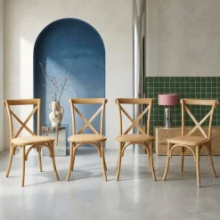 Silla de bistró vintage de madera, set de 4