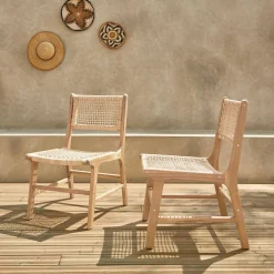 Silla de caña y madera, set de 2