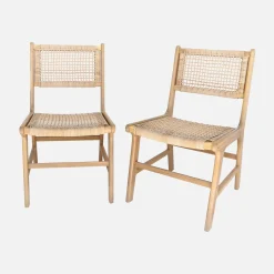 Silla de caña y madera, set de 2