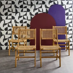Silla de caña y madera, set de 4
