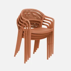 Silla de jardín apilable con efecto cuerda, set de 4