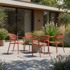 Silla de jardín apilable con efecto cuerda, set de 4
