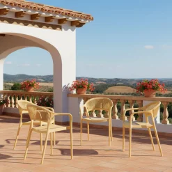 Silla de jardín apilable con efecto cuerda, set de 4