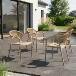 Silla de jardín apilable con efecto cuerda, set de 4