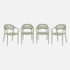 Silla de jardín apilable con efecto cuerda, set de 4