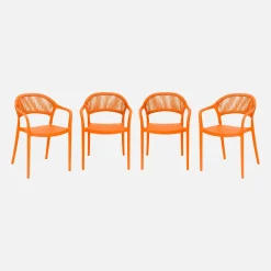 Silla de jardín apilable con efecto cuerda, set de 4