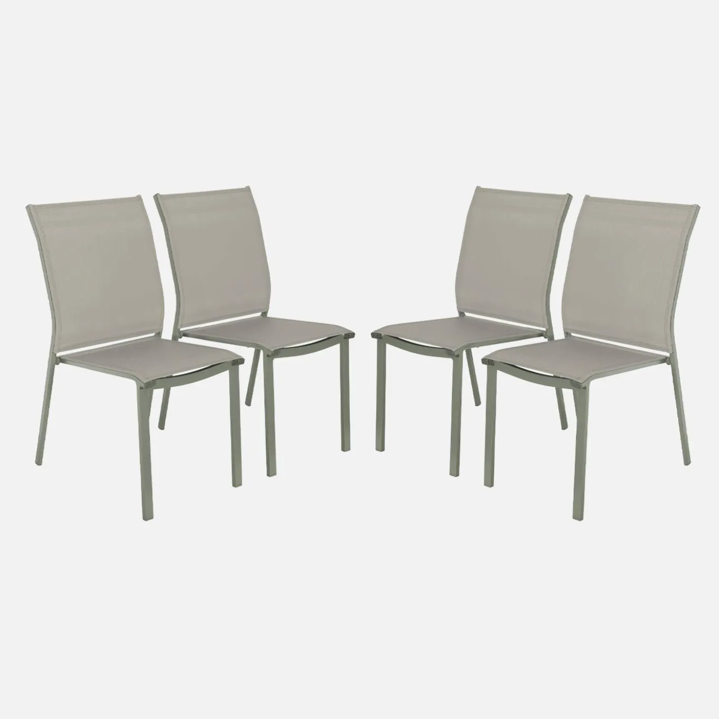 Silla de jardín apilable de aluminio y textilene, set de 4