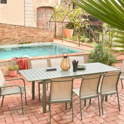 Silla de jardín apilable de aluminio y textilene, set de 4