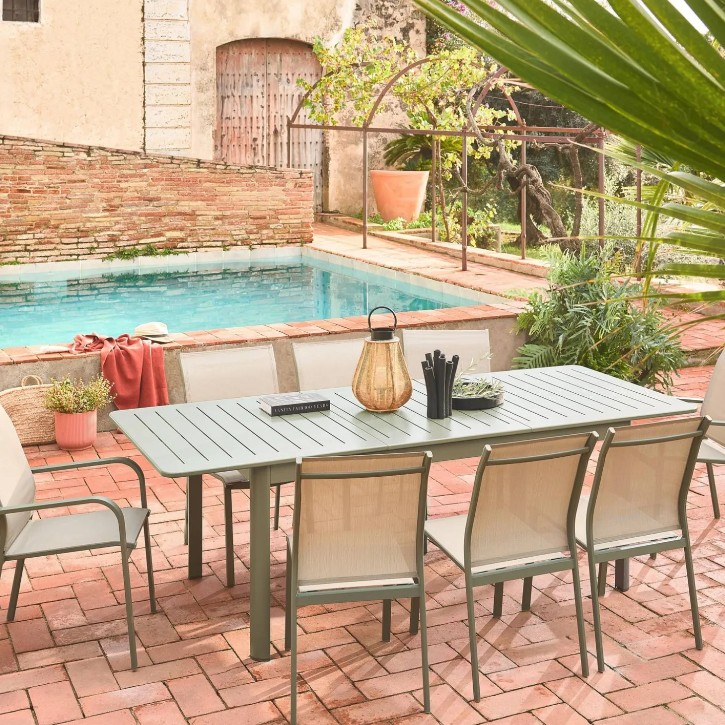 Silla de jardín apilable de aluminio y textilene, set de 4
