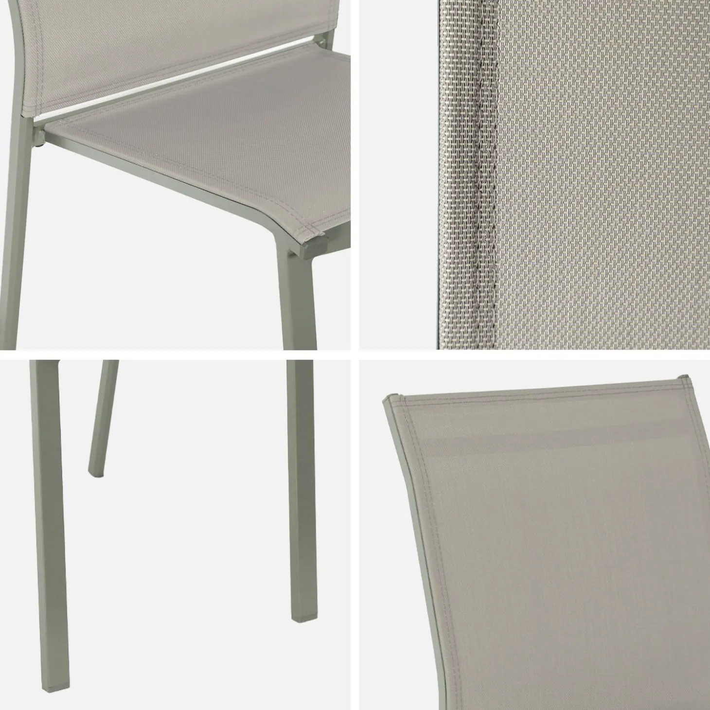 Silla de jardín apilable de aluminio y textilene, set de 4