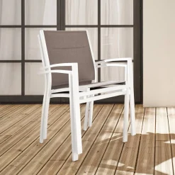 Silla de jardín apilable de aluminio, set de 2