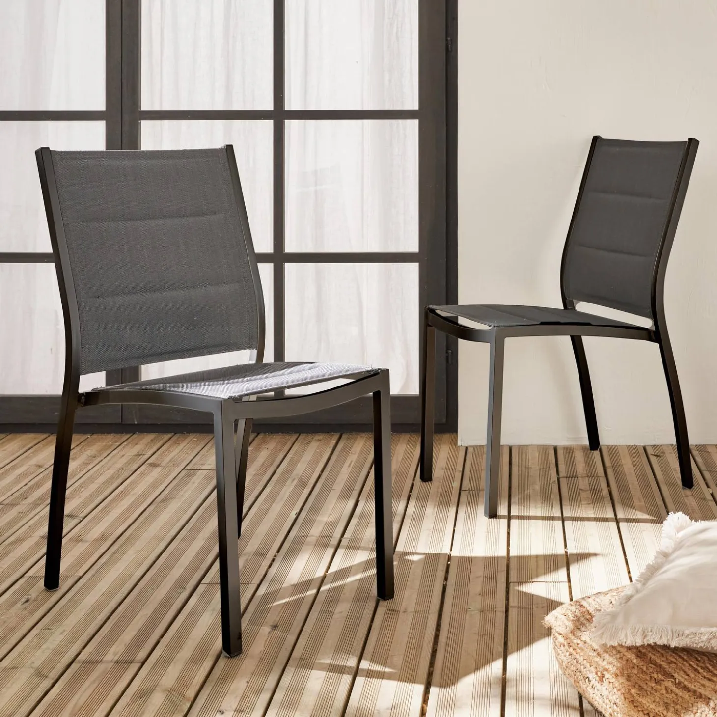 Silla de jardín apilable de aluminio, set de 2