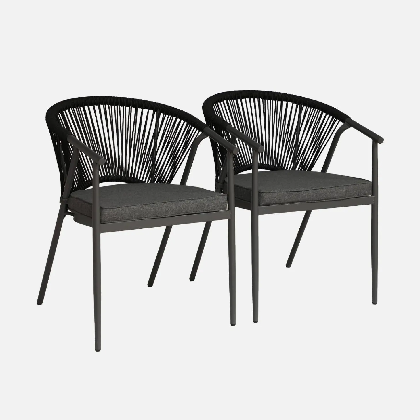 Silla de jardín apilable de acero y cuerdas, set de 2