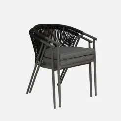 Silla de jardín apilable de acero y cuerdas, set de 2