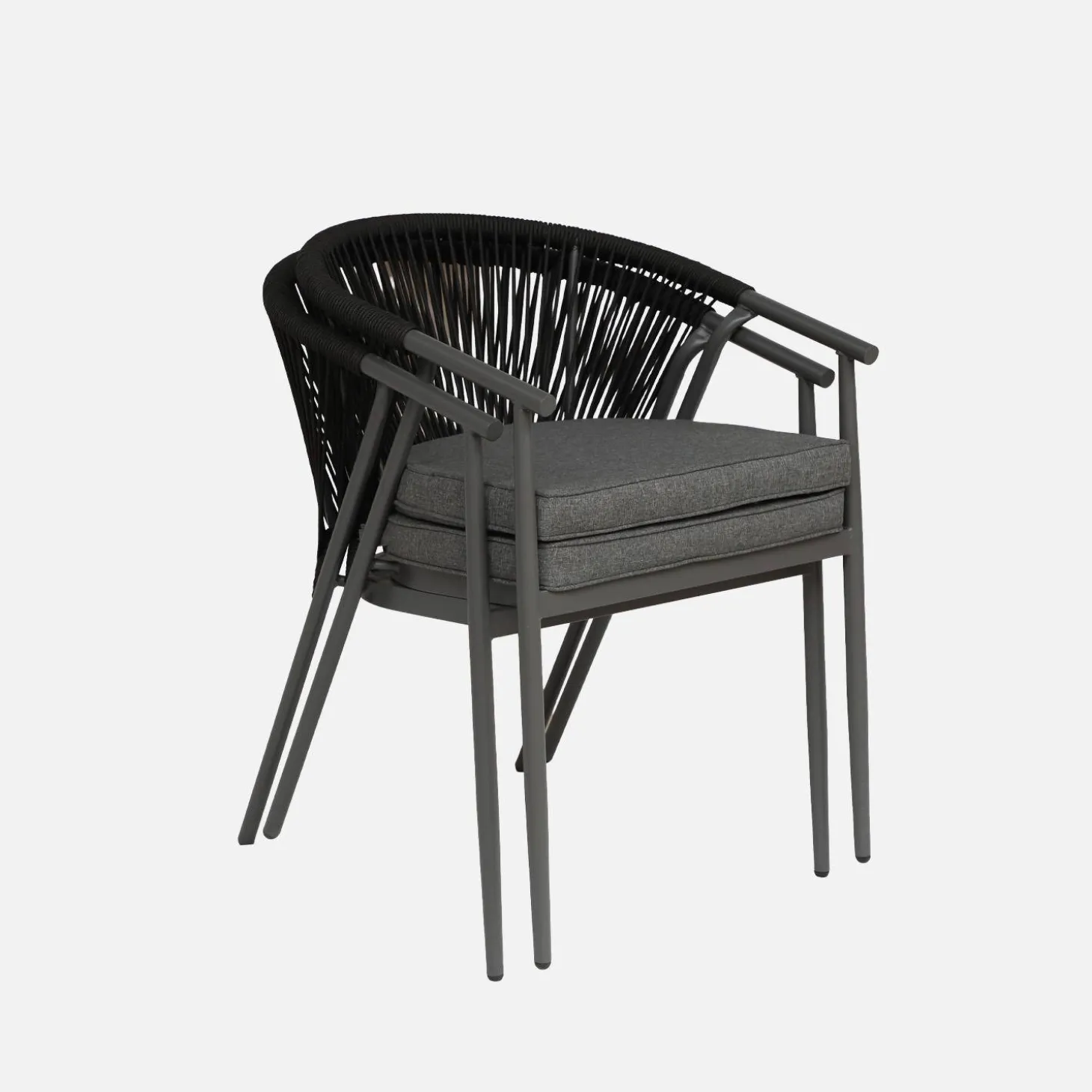 Silla de jardín apilable de acero y cuerdas, set de 2