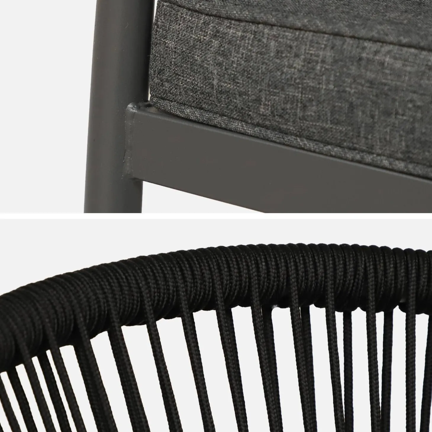 Silla de jardín apilable de acero y cuerdas, set de 2