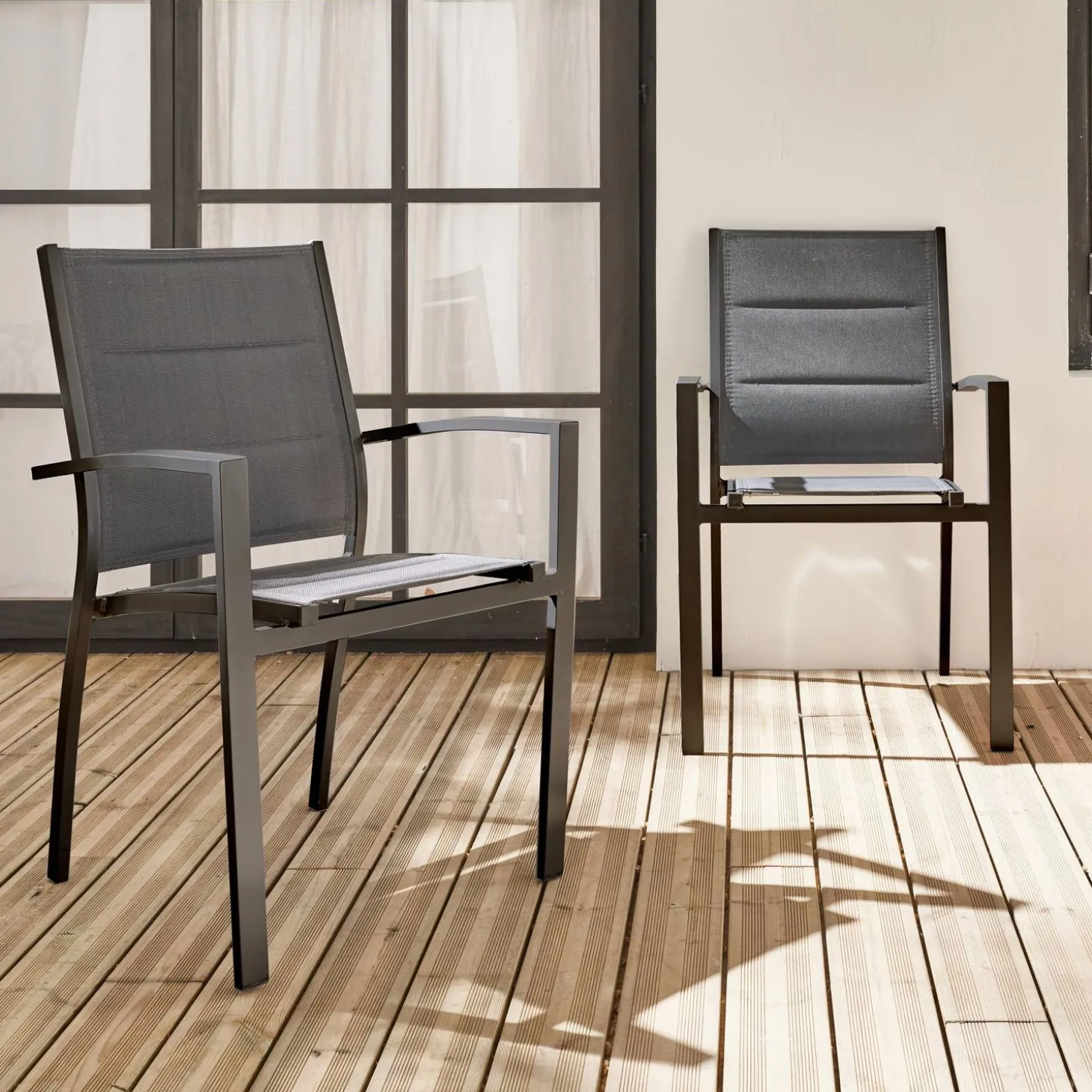 Silla de jardín apilable de aluminio, set de 2