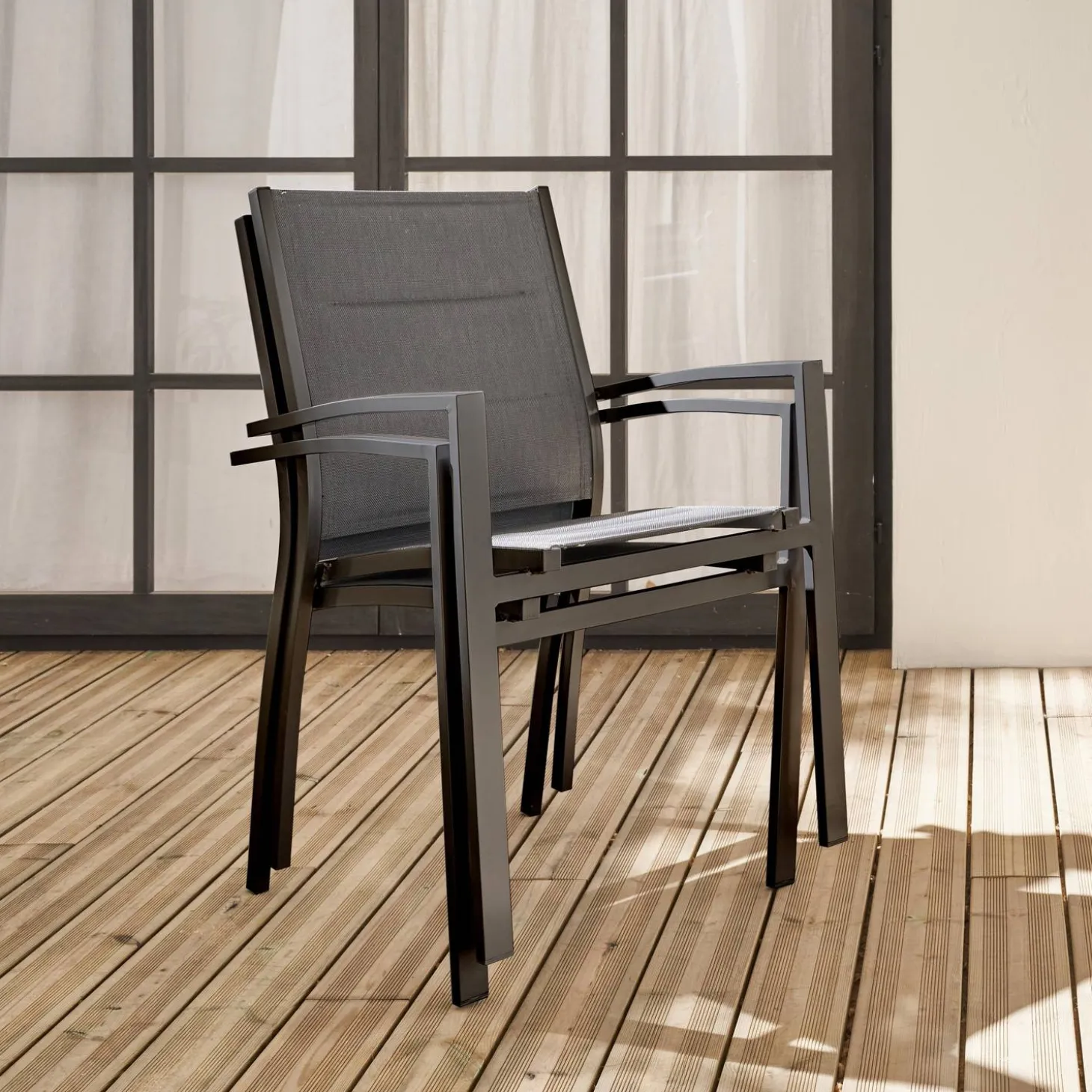 Silla de jardín apilable de aluminio, set de 2