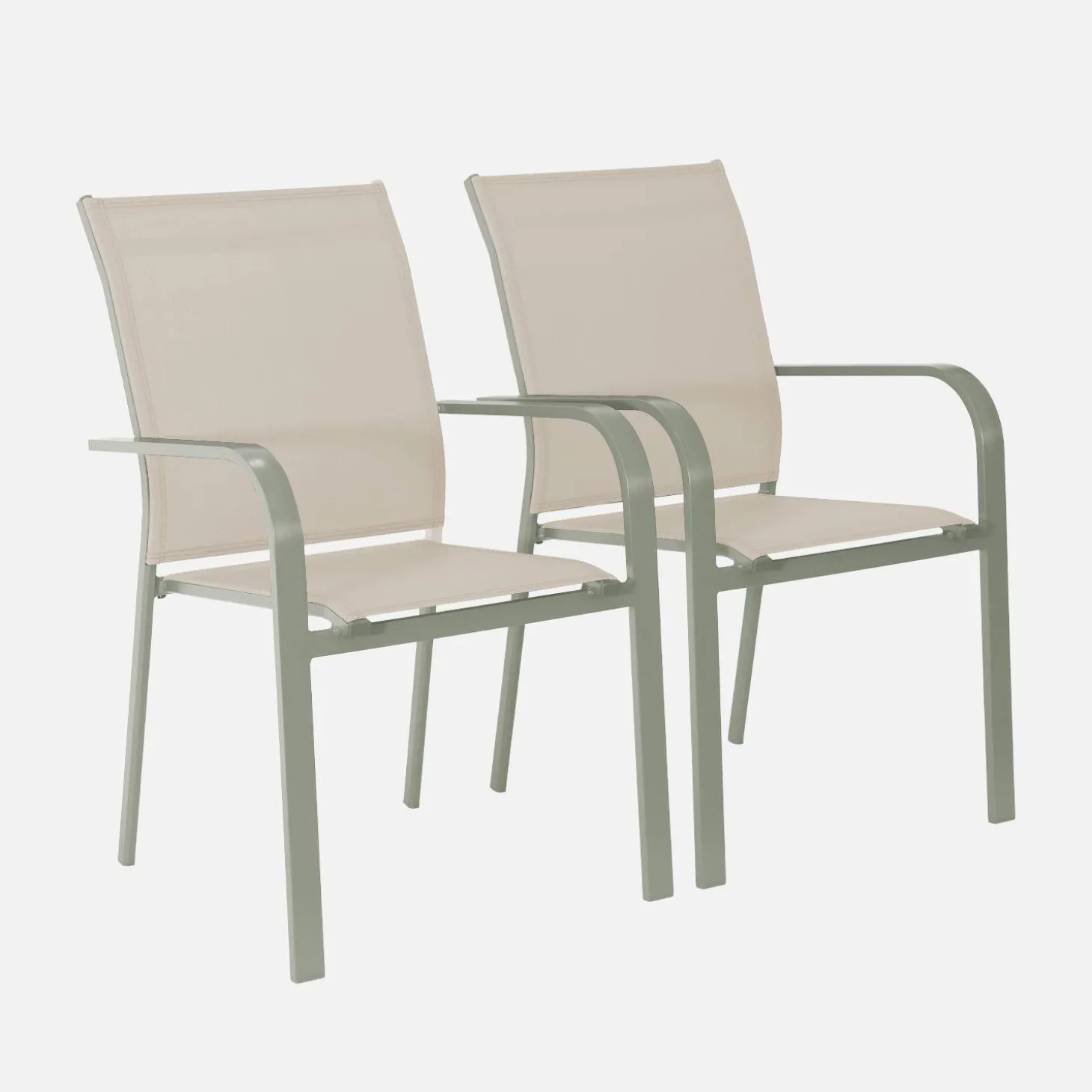 Silla de jardín apilable de aluminio y textileno, set de 2