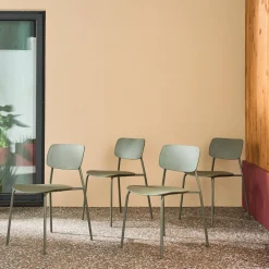 Silla de jardín apilable de acero y plástico, set de 4