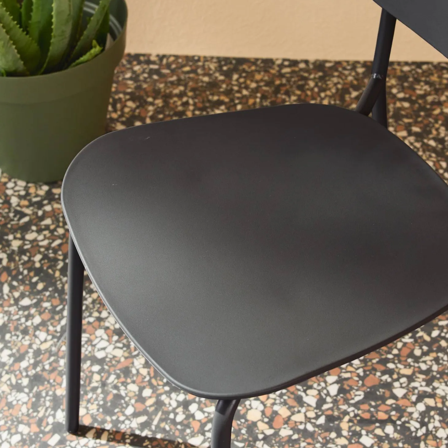 Silla de jardín apilable de acero y plástico, set de 2