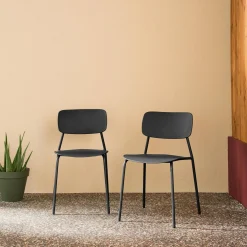 Silla de jardín apilable de acero y plástico, set de 2