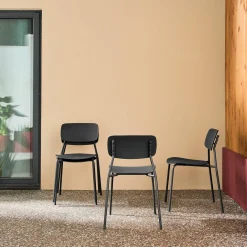 Silla de jardín apilable de acero y plástico, set de 4