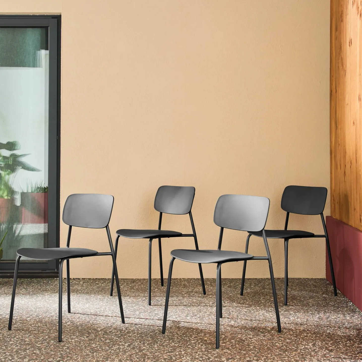 Silla de jardín apilable de acero y plástico, set de 4
