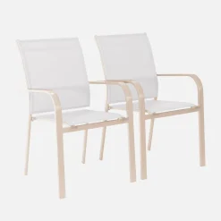 Silla de jardín apilable de aluminio y textileno, set de 2