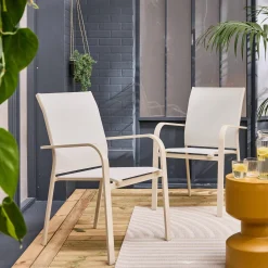 Silla de jardín apilable de aluminio y textileno, set de 2